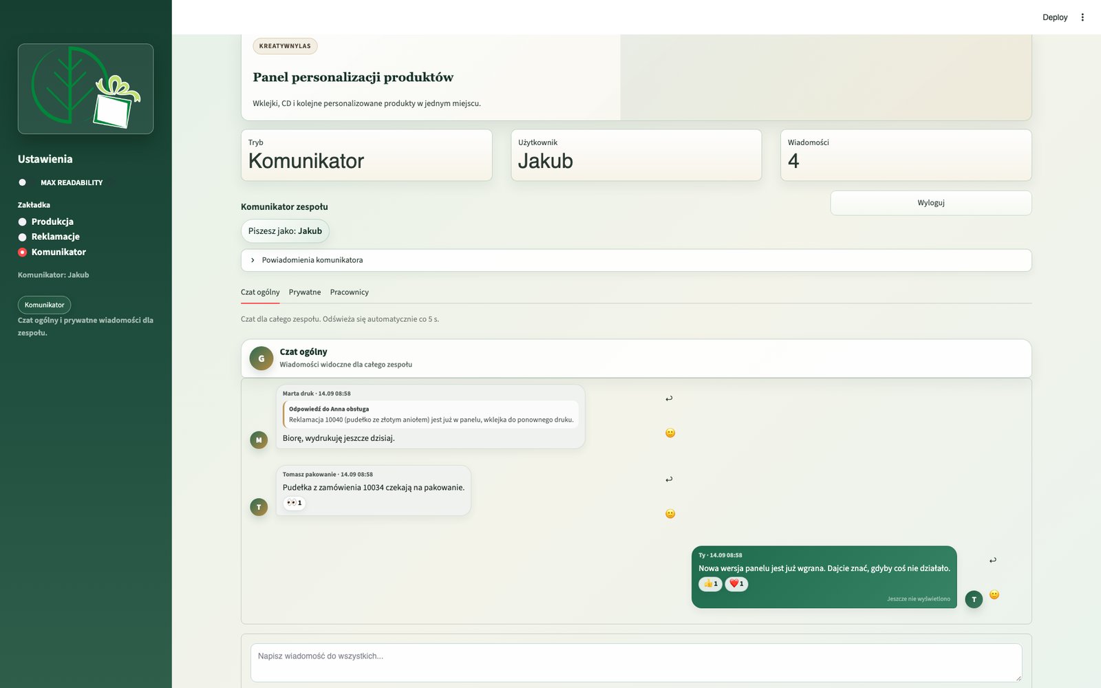 Komunikator zespołu (dane przykładowe)